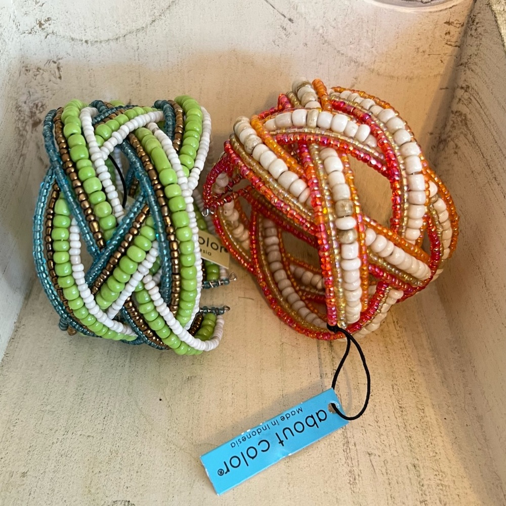 SET of 2~BOHO-Colorful-Beaded Wire Cuffs-by About Color-NWT